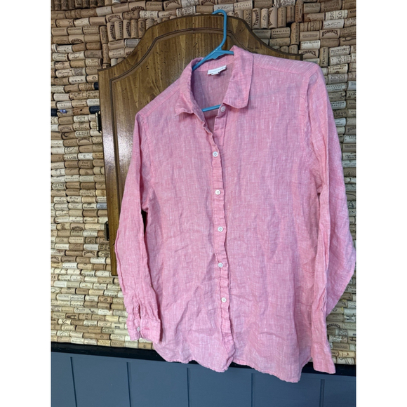 J Jill Love Linen Hot Pink Long Sleeve Button Shirt Front Lightweight Top Sz M - Picture 2 of 4